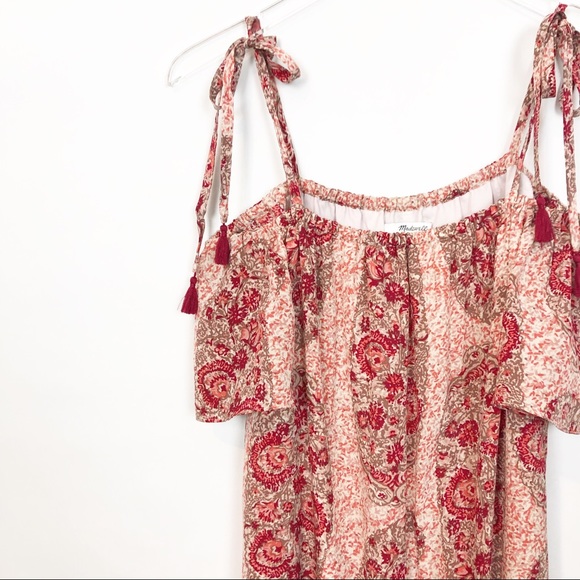 Madewell Silk Cold Shoulder Tassel Tie Dress Small - Picture 3 of 8